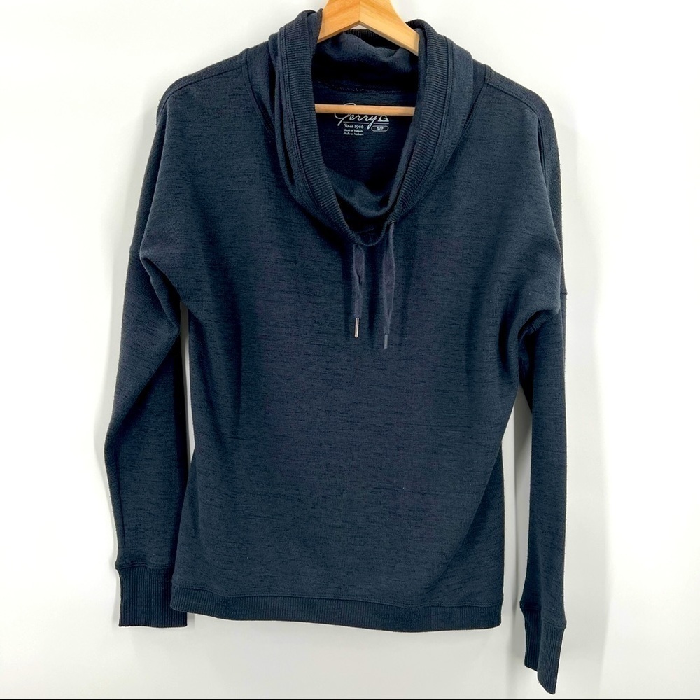 Gerry Dark Grey Charcoal Pullover Cowl Neck Drawstring Top